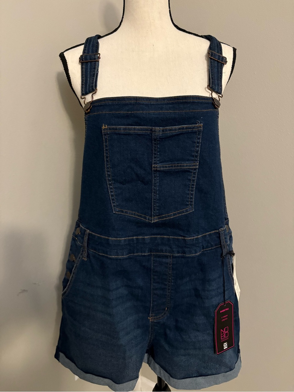 NWT Dark Blue Denim Short Overalls Romper-Size XXL